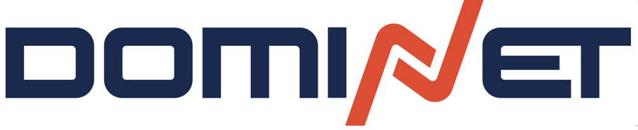 Navy DOMINET wordmark with an orange zigzag N